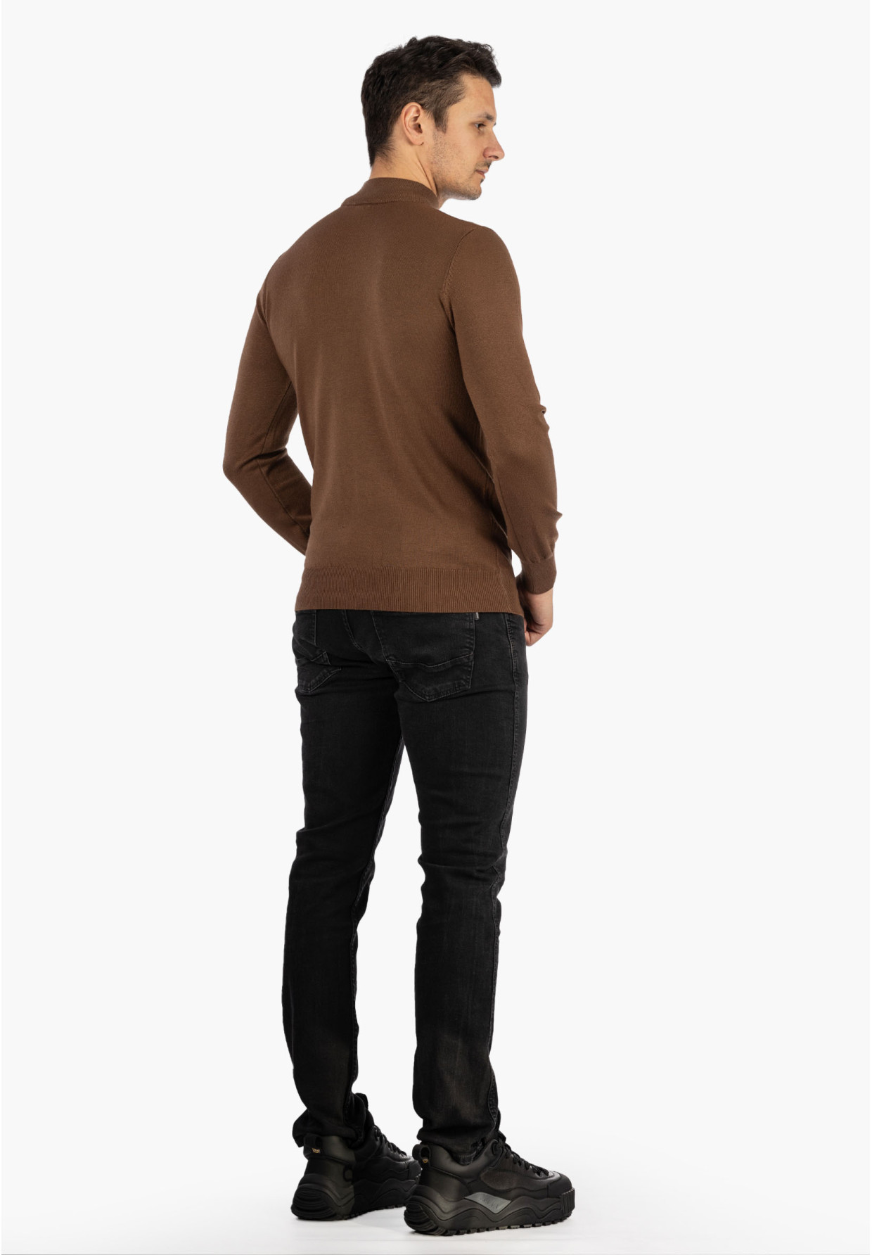 Sweter Męski Półgolf Elegancki Klasyczny Brązowy Tony Moro