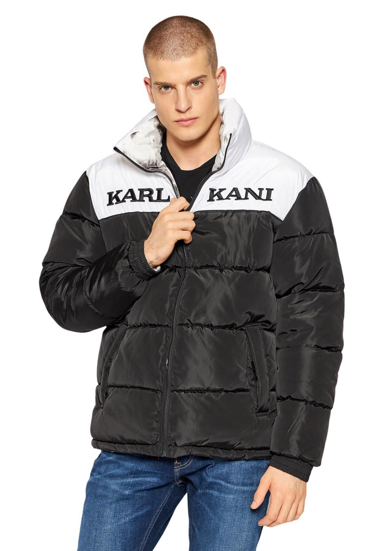 Kurtka Męska KARL KANI Zimowa Ocieplana Puchowa Retro Reversible Puffer Jacket Czarna/Biała
