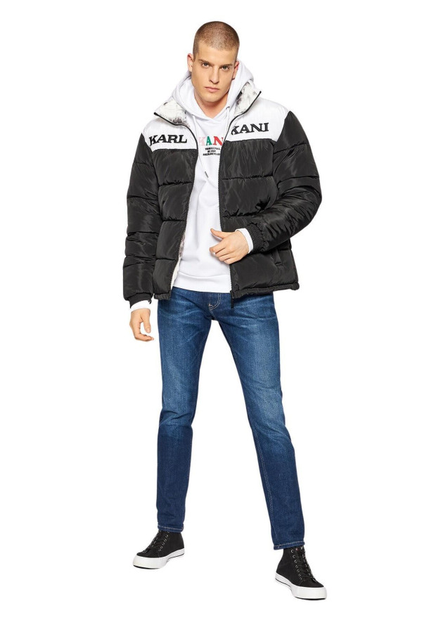 Kurtka Męska KARL KANI Zimowa Ocieplana Puchowa Retro Reversible Puffer Jacket Czarna/Biała