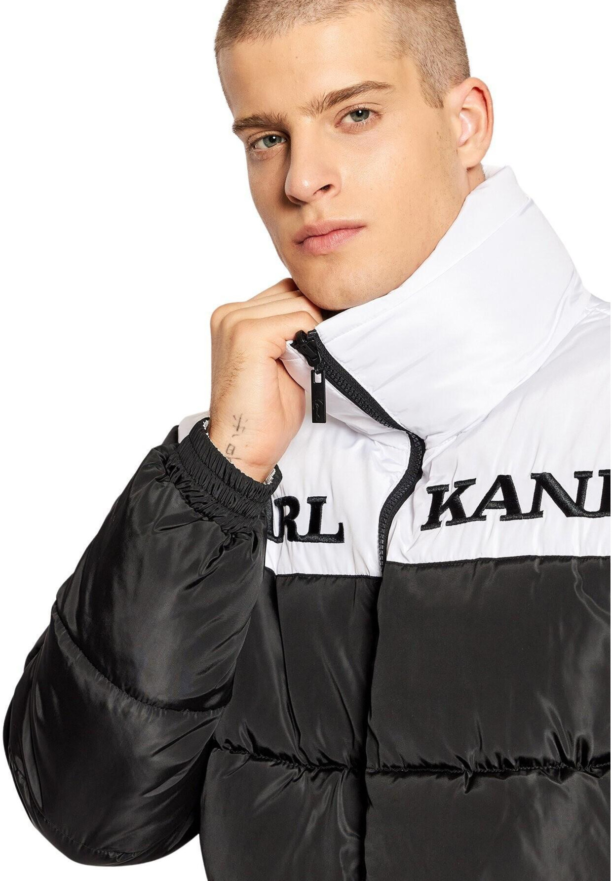 Kurtka Męska KARL KANI Zimowa Ocieplana Puchowa Retro Reversible Puffer Jacket Czarna/Biała