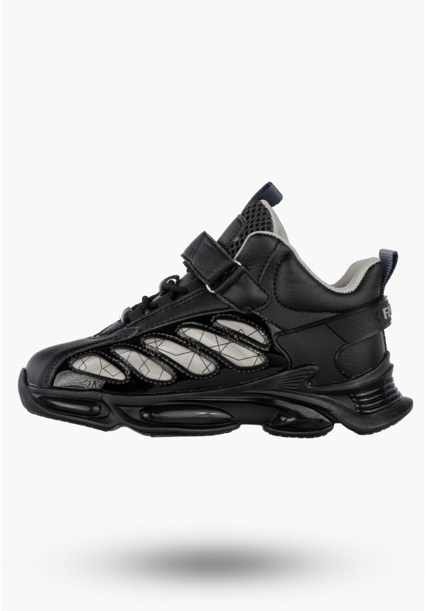 Sneakersy Dziecięce Ekoskóra Buty Sportowe Na Rzepy Półbuty Czarne Apawwa