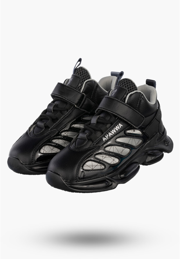 Sneakersy Dziecięce Ekoskóra Buty Sportowe Na Rzepy Półbuty Czarne Apawwa