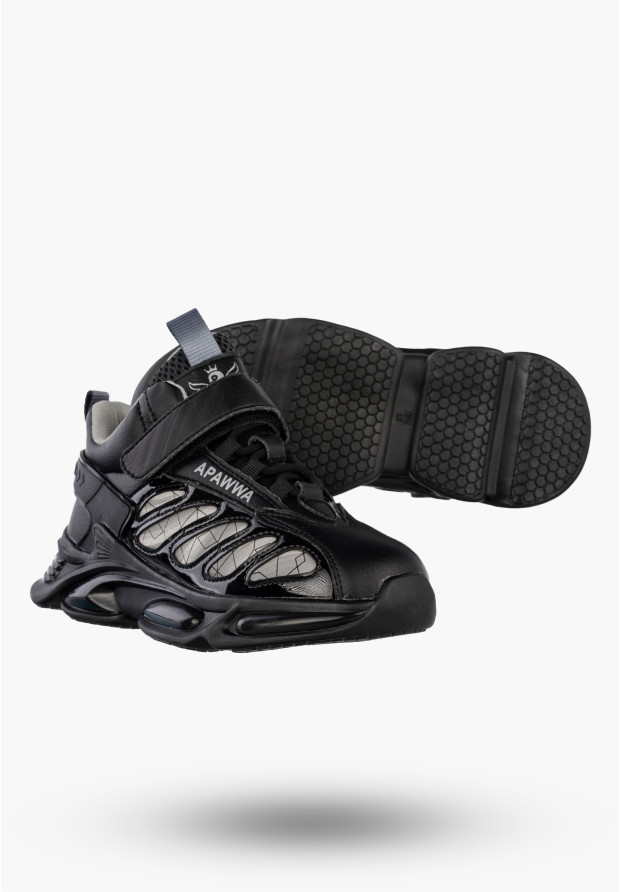 Sneakersy Dziecięce Ekoskóra Buty Sportowe Na Rzepy Półbuty Czarne Apawwa