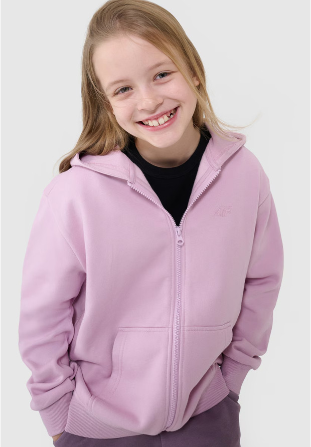 Bluza Dziewczęca 4F Rozpinana z Kapturem Oversize Różowa 4FJWSS25TSWSF1853