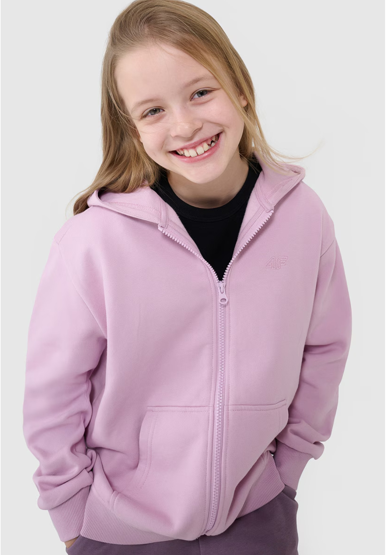 Bluza Dziewczęca 4F Rozpinana z Kapturem Oversize Różowa 4FJWSS25TSWSF1853