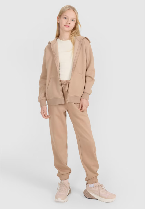 Bluza Dziewczęca 4F Rozpinana z Kapturem Oversize Beżowa 4FJWSS25TSWSF1853