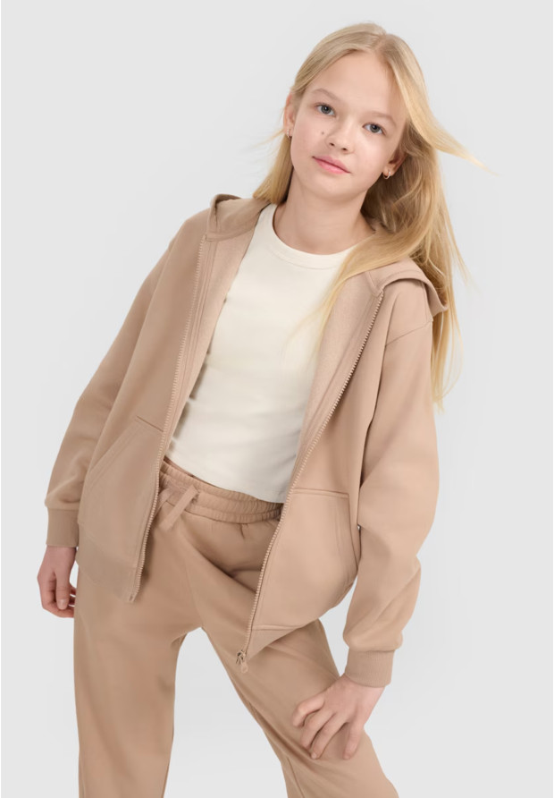 Bluza Dziewczęca 4F Rozpinana z Kapturem Oversize Beżowa 4FJWSS25TSWSF1853
