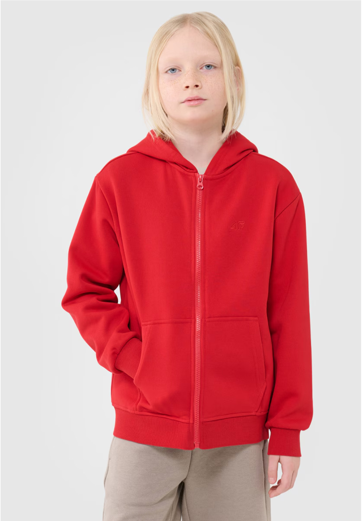 Bluza Chłopięca 4F Z Kapturem Rozpinana Czerwona 4FJWSS25TSWSM1851