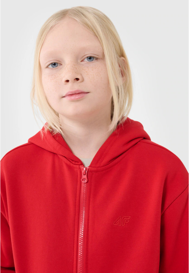 Bluza Chłopięca 4F Z Kapturem Rozpinana Czerwona 4FJWSS25TSWSM1851
