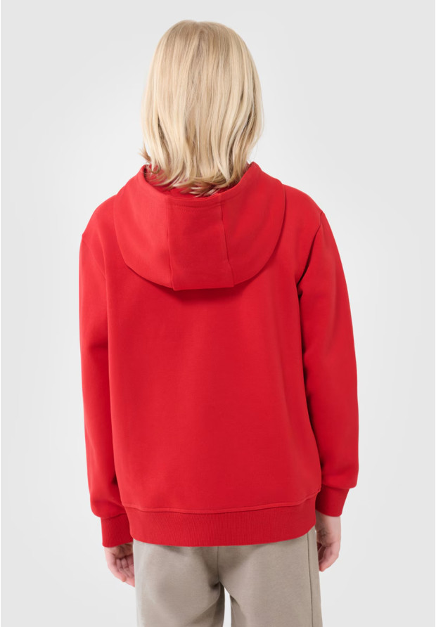 Bluza Chłopięca 4F Z Kapturem Rozpinana Czerwona 4FJWSS25TSWSM1851