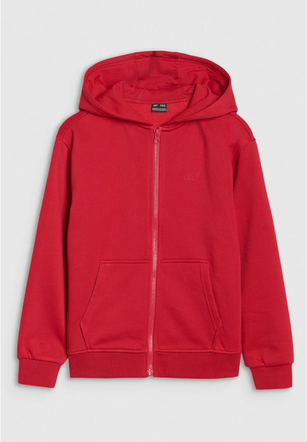 Bluza Chłopięca 4F Z Kapturem Rozpinana Czerwona 4FJWSS25TSWSM1851