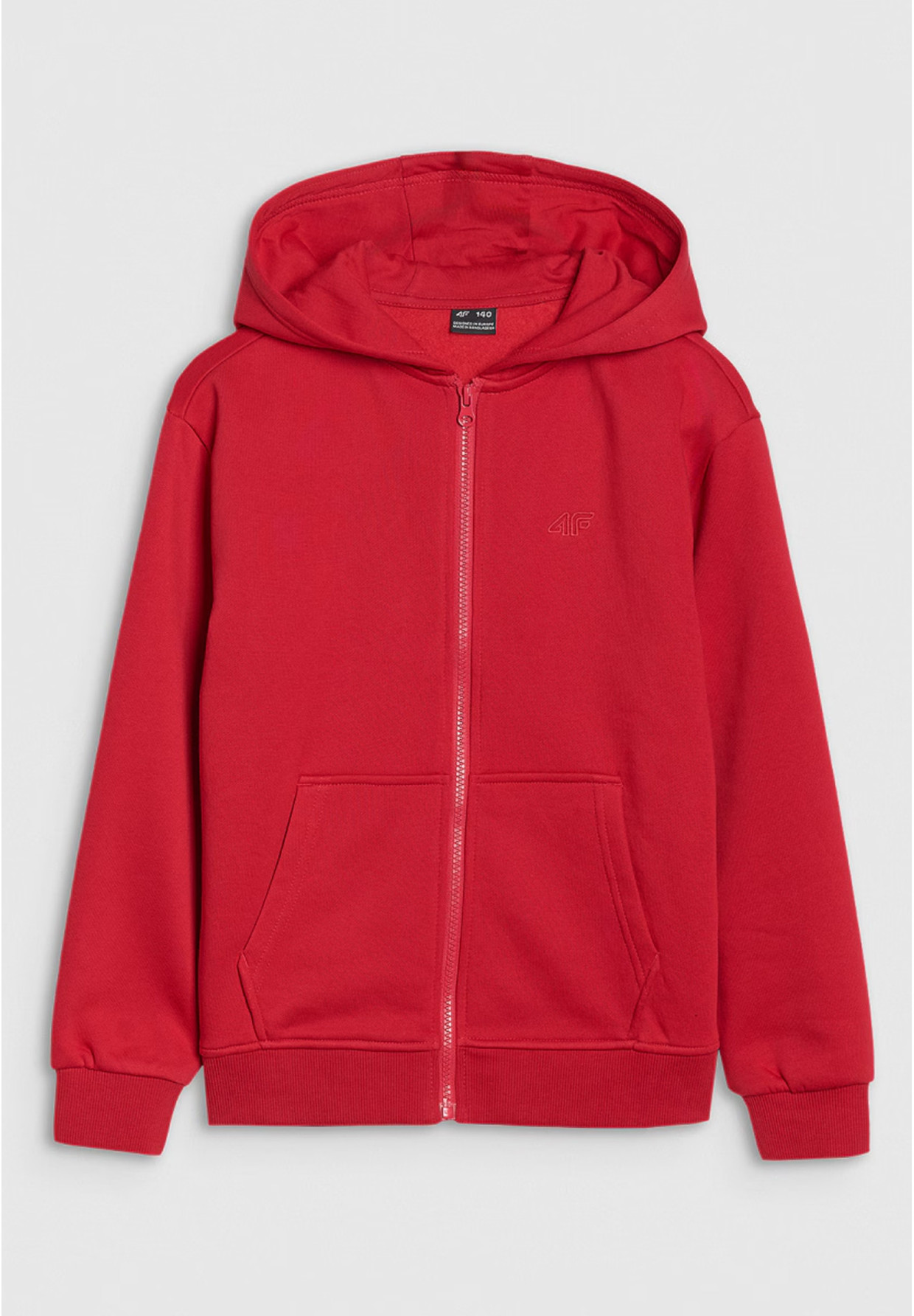 Bluza Chłopięca 4F Z Kapturem Rozpinana Czerwona 4FJWSS25TSWSM1851