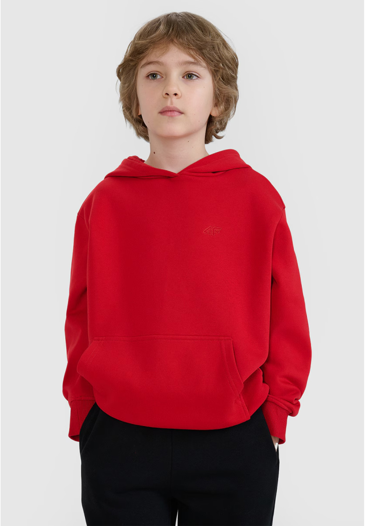 Bluza Chłopięca 4F Dresowa z Kapturem Oversize Czerwona 4FJWSS25TSWSM1852