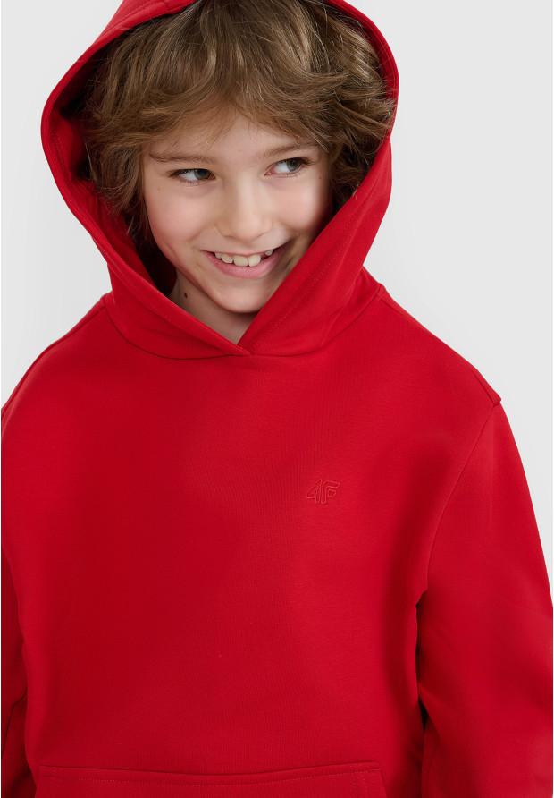 Bluza Chłopięca 4F Dresowa z Kapturem Oversize Czerwona 4FJWSS25TSWSM1852