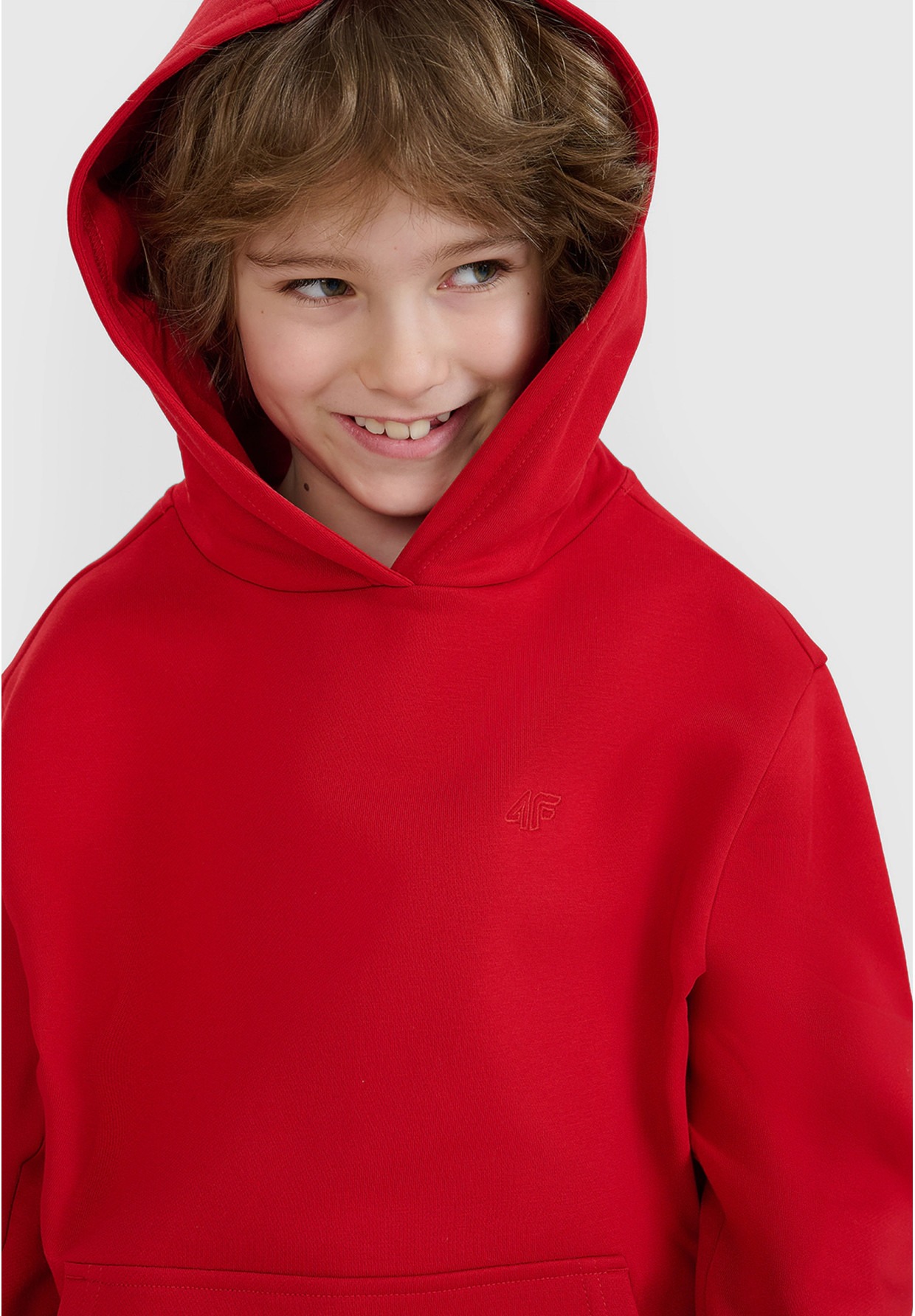 Bluza Chłopięca 4F Dresowa z Kapturem Oversize Czerwona 4FJWSS25TSWSM1852