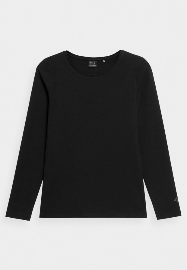 Longsleeve Damski 4F Slim Gładki Koszulka z Długim Rękawem Czarna 4FWMM00TLONF376