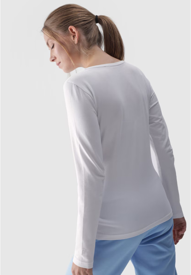 Longsleeve Damski 4F Slim Gładki Koszulka z Długim Rękawem Biała 4FWMM00TLONF376
