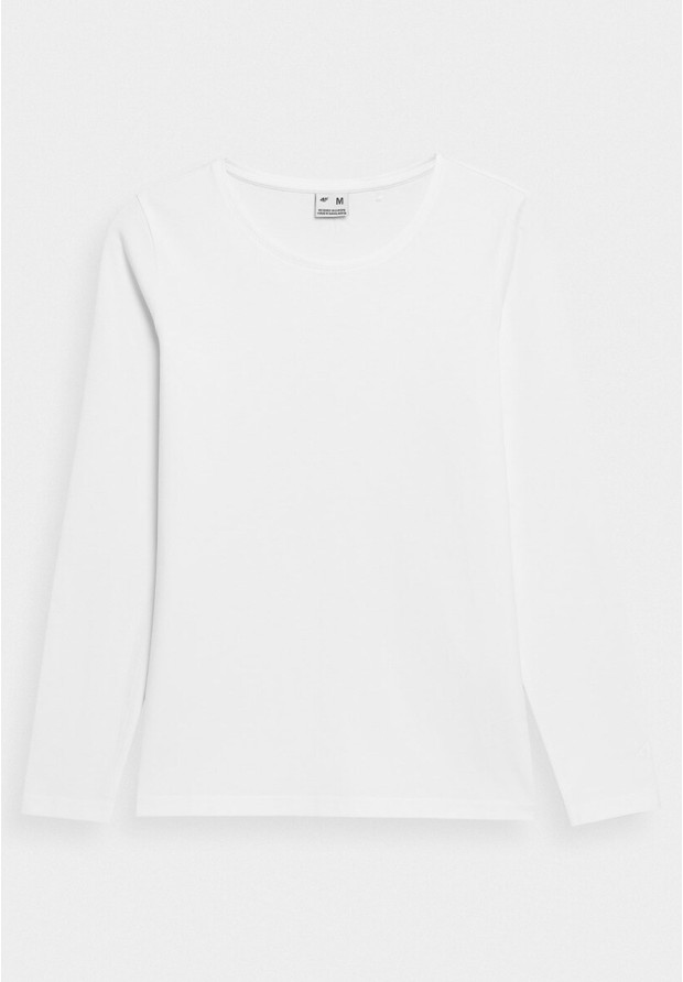 Longsleeve Damski 4F Slim Gładki Koszulka z Długim Rękawem Biała 4FWMM00TLONF376