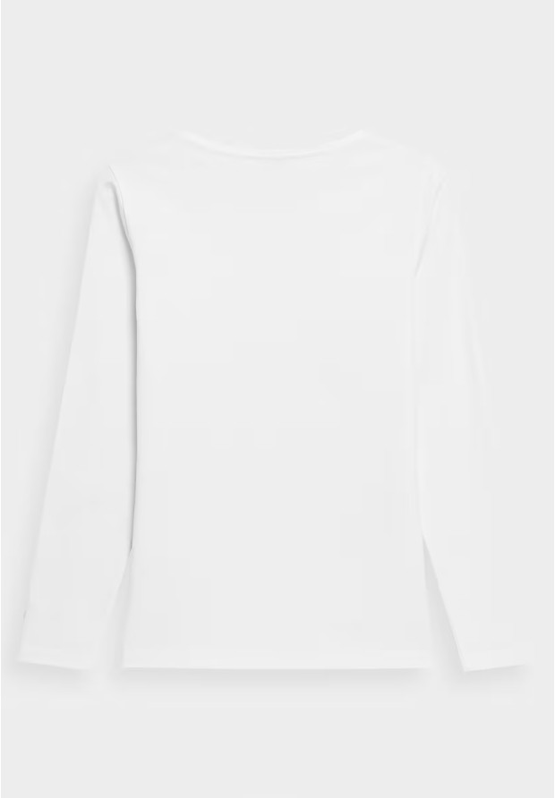 Longsleeve Damski 4F Slim Gładki Koszulka z Długim Rękawem Biała 4FWMM00TLONF376