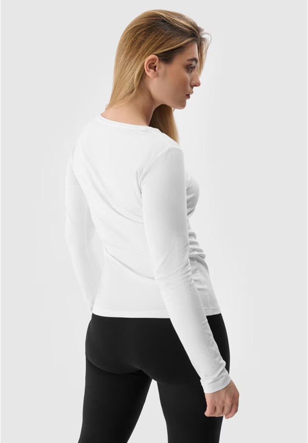 Longsleeve Damski 4F Slim Gładki Koszulka z Długim Rękawem Biała 4FWSS24TLONF218