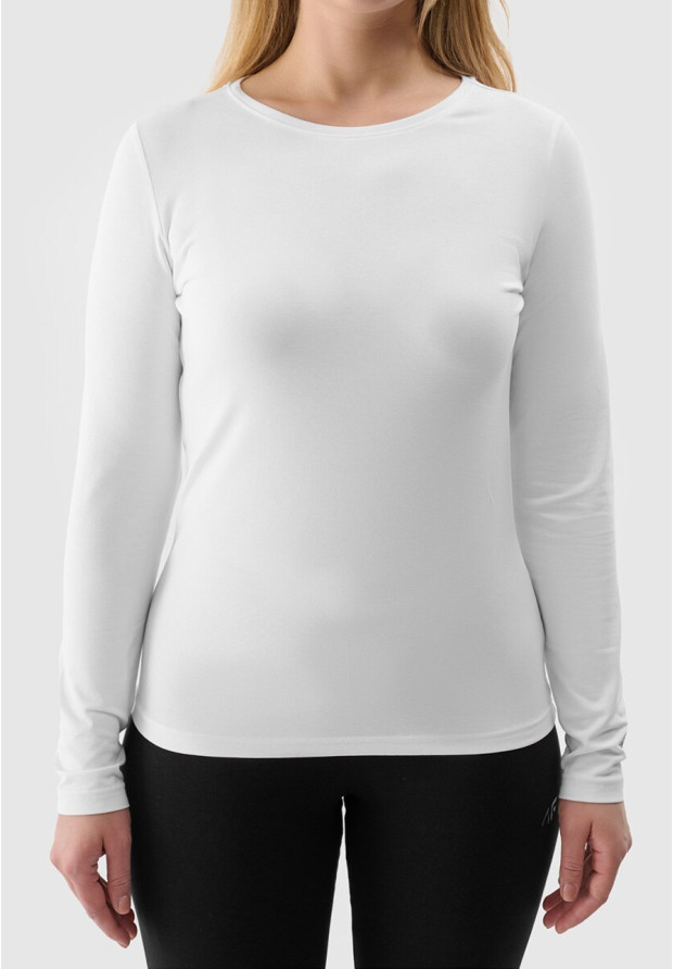 Longsleeve Damski 4F Slim Gładki Koszulka z Długim Rękawem Biała 4FWSS24TLONF218