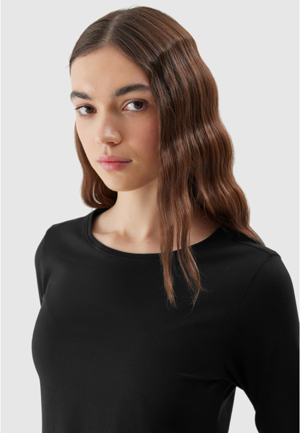 Longsleeve Damski 4F Slim Gładki Koszulka z Długim Rękawem Czarna 4FWSS24TLONF218