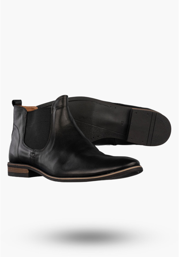 Botki Męskie Skórzane Sztyblety Buty Eleganckie Zimowe Czarne Dragonet M562BC