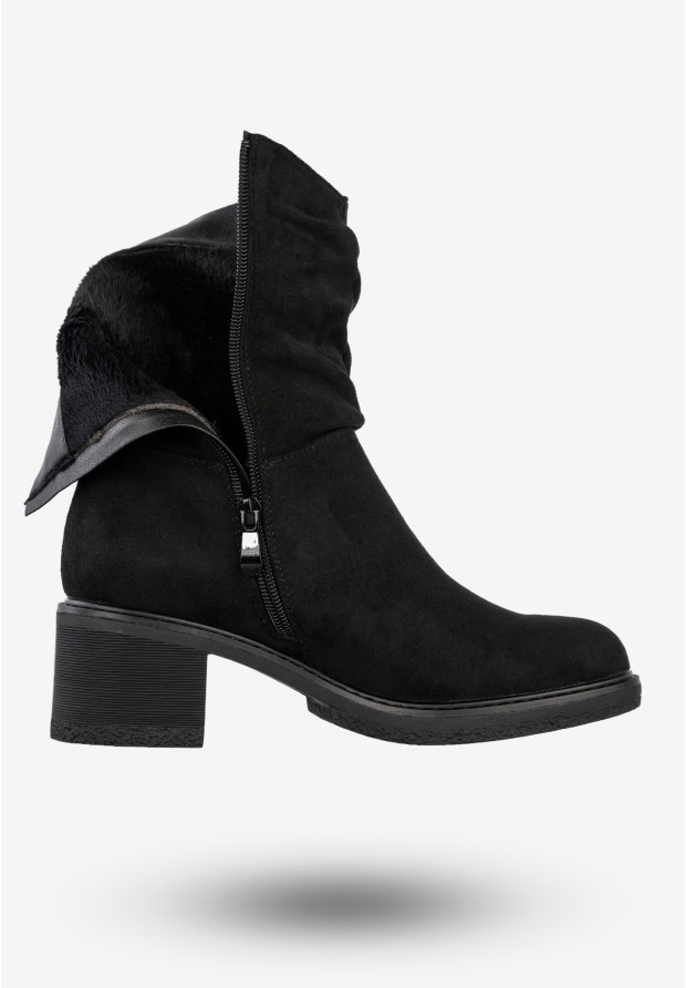 Botki Damskie Buty Zimowe Na Obcasie Ocieplane Czarne Potocki 25-51303BK