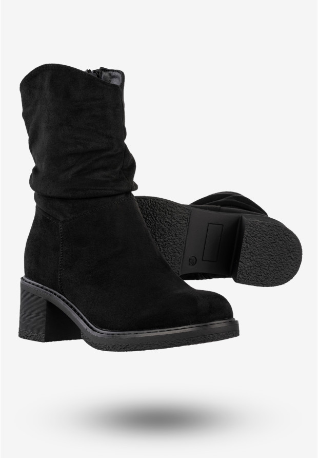 Botki Damskie Buty Zimowe Na Obcasie Ocieplane Czarne Potocki 25-51303BK