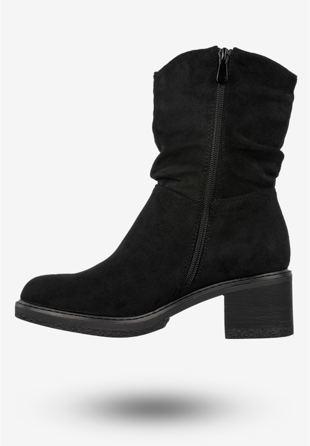 Botki Damskie Buty Zimowe Na Obcasie Ocieplane Czarne Potocki 25-51303BK