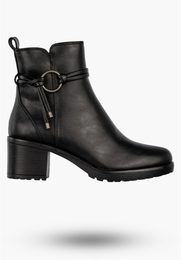 Botki Damskie Buty Na Obcasie Eleganckie Ocieplane Na Zimę Czarne Potocki 25-12527BK