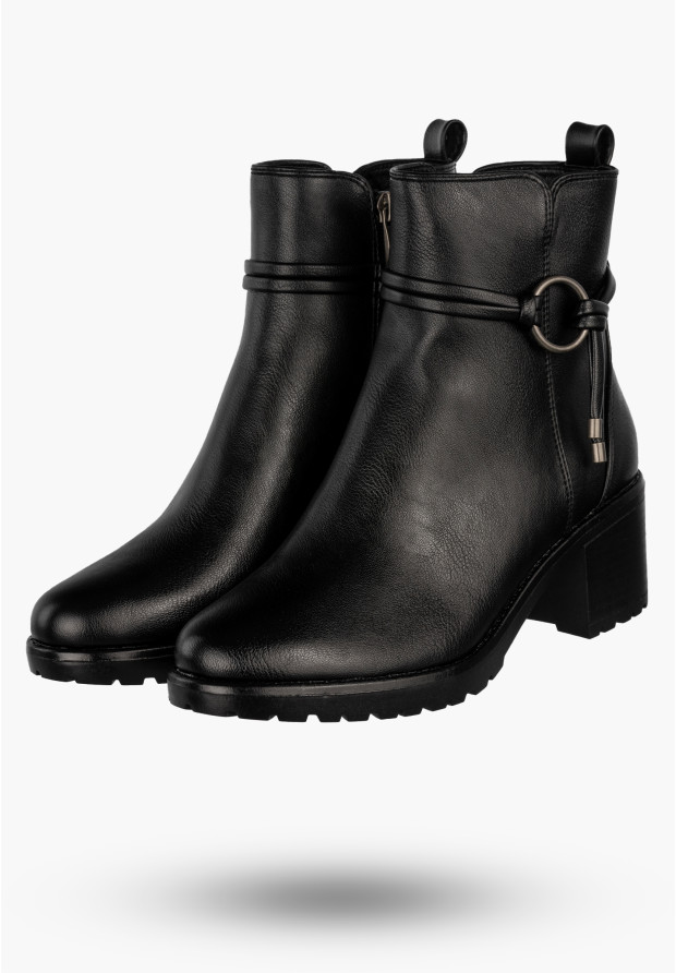 Botki Damskie Buty Na Obcasie Eleganckie Ocieplane Na Zimę Czarne Potocki 25-12527BK