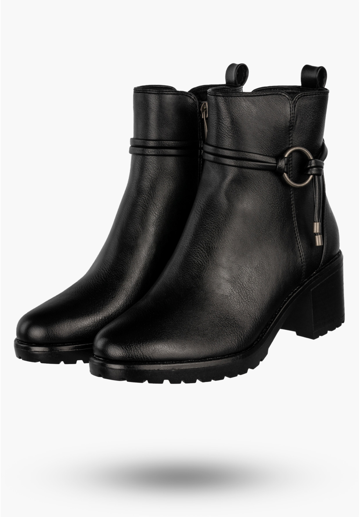 Botki Damskie Buty Na Obcasie Eleganckie Ocieplane Na Zimę Czarne Potocki 25-12527BK
