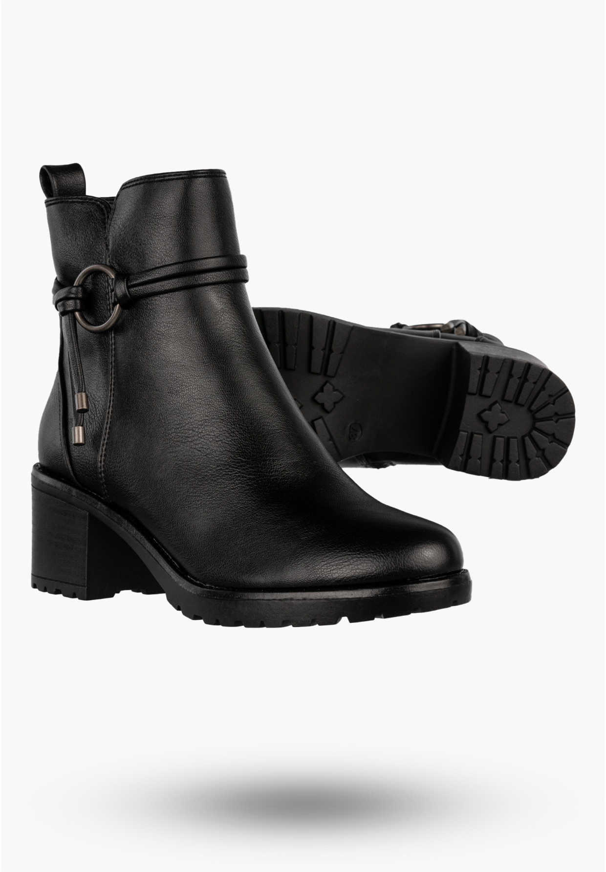 Botki Damskie Buty Na Obcasie Eleganckie Ocieplane Na Zimę Czarne Potocki 25-12527BK