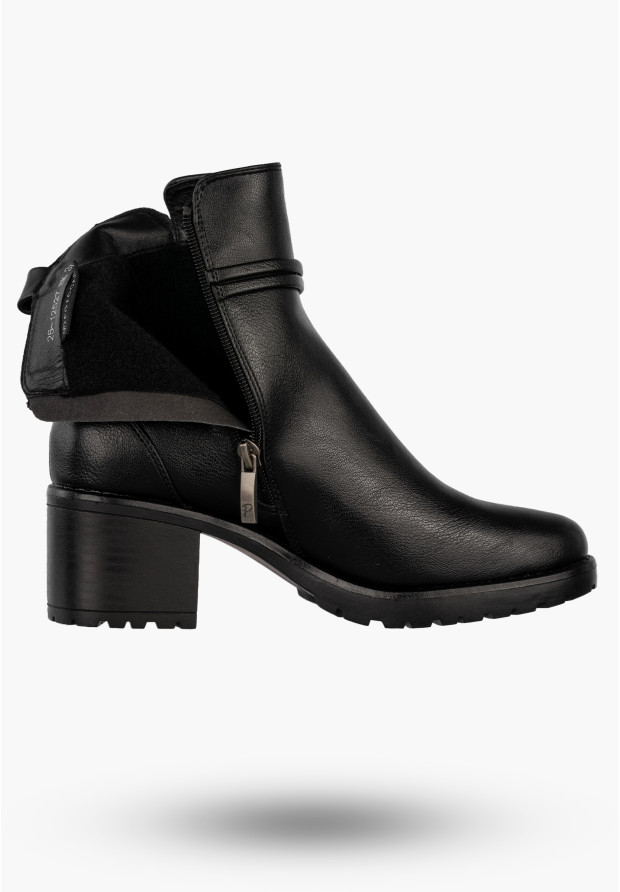 Botki Damskie Buty Na Obcasie Eleganckie Ocieplane Na Zimę Czarne Potocki 25-12527BK
