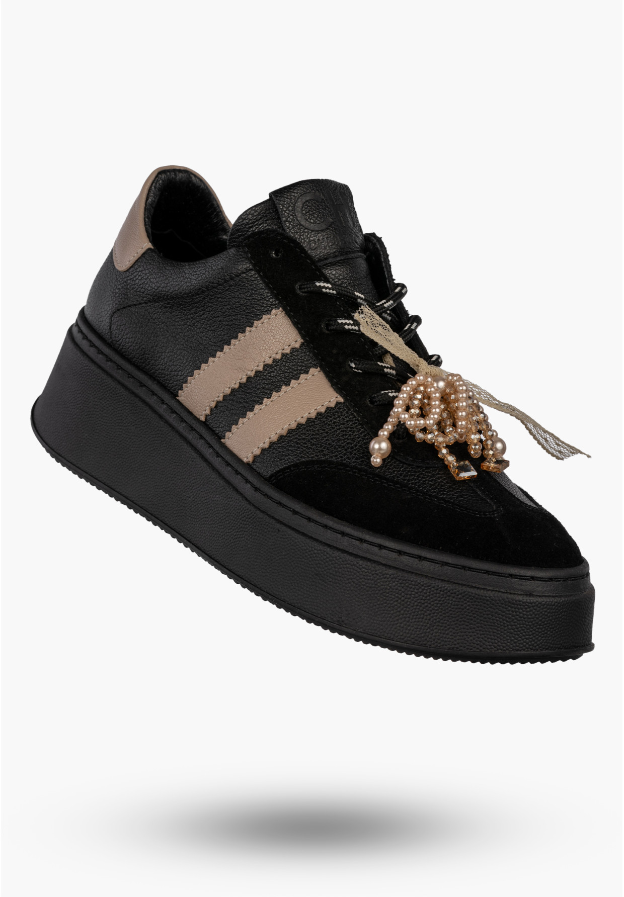 Sneakersy Damskie CheBello Skórzane Buty Sportowe Półbuty Czarne 4805-034-161-PSK-S251
