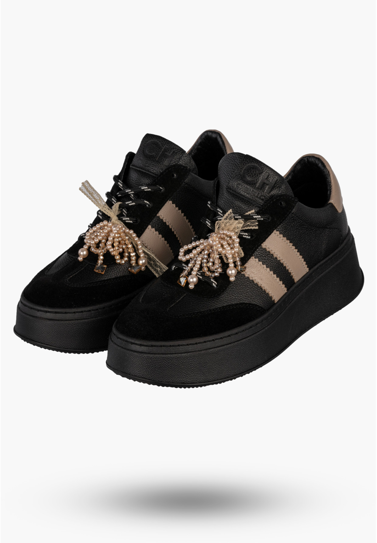 Sneakersy Damskie CheBello Skórzane Buty Sportowe Półbuty Czarne 4805-034-161-PSK-S251