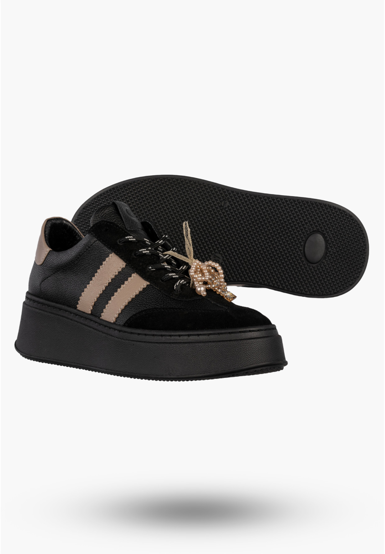 Sneakersy Damskie CheBello Skórzane Buty Sportowe Półbuty Czarne 4805-034-161-PSK-S251