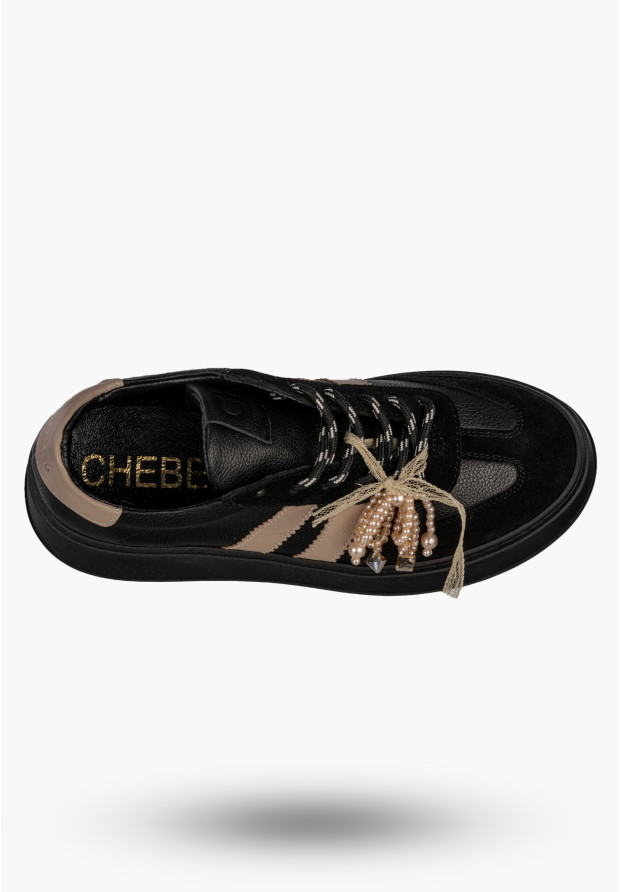 Sneakersy Damskie CheBello Skórzane Buty Sportowe Półbuty Czarne 4805-034-161-PSK-S251