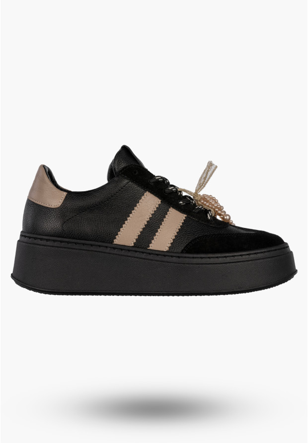 Sneakersy Damskie CheBello Skórzane Buty Sportowe Półbuty Czarne 4805-034-161-PSK-S251