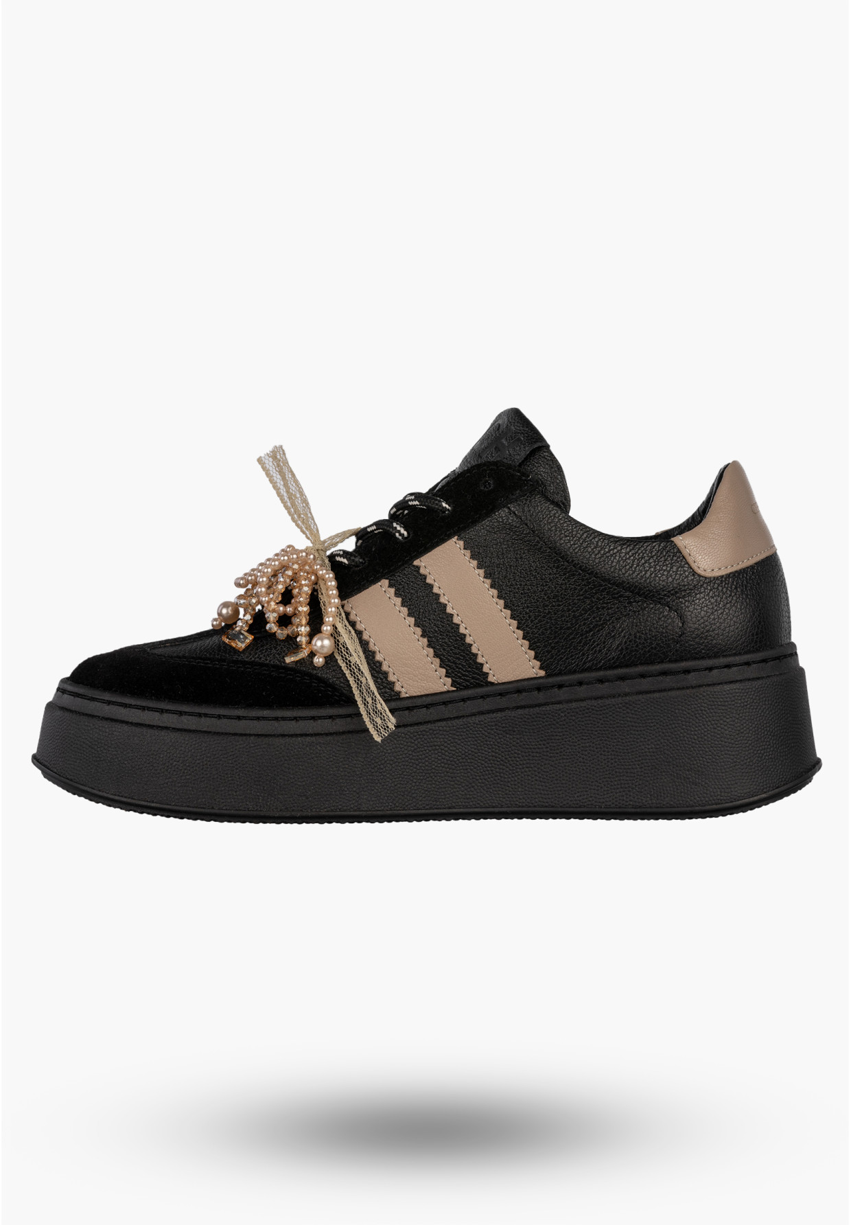 Sneakersy Damskie CheBello Skórzane Buty Sportowe Półbuty Czarne 4805-034-161-PSK-S251