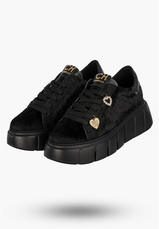 Sneakersy Damskie CheBello Skórzane Buty Modne Półbuty Czarne 4541-503-002-PSK-S352