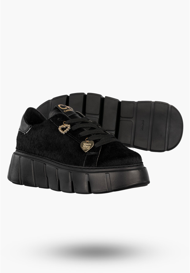 Sneakersy Damskie CheBello Skórzane Buty Modne Półbuty Czarne 4541-503-002-PSK-S352