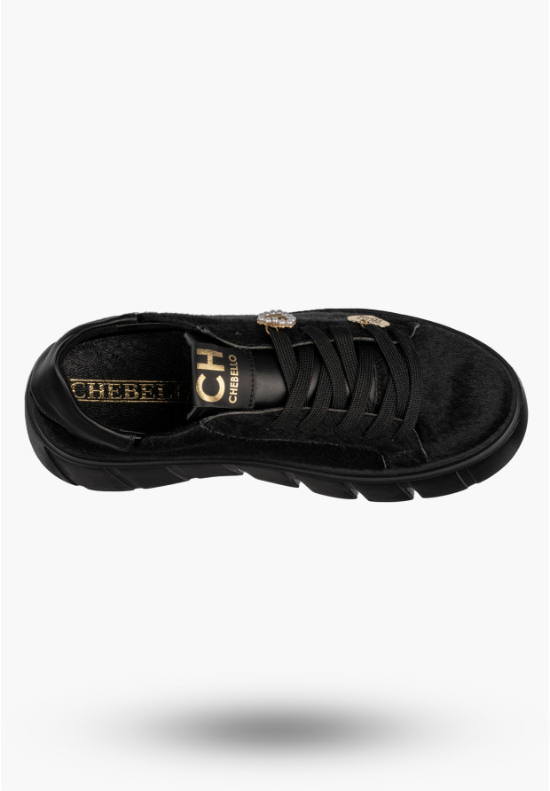 Sneakersy Damskie CheBello Skórzane Buty Modne Półbuty Czarne 4541-503-002-PSK-S352