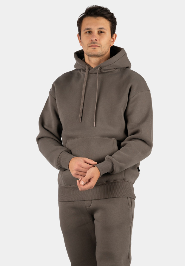 Komplet Dresowy Męski Ocieplany Bluza z kapturem Dresy Basic Khaki
