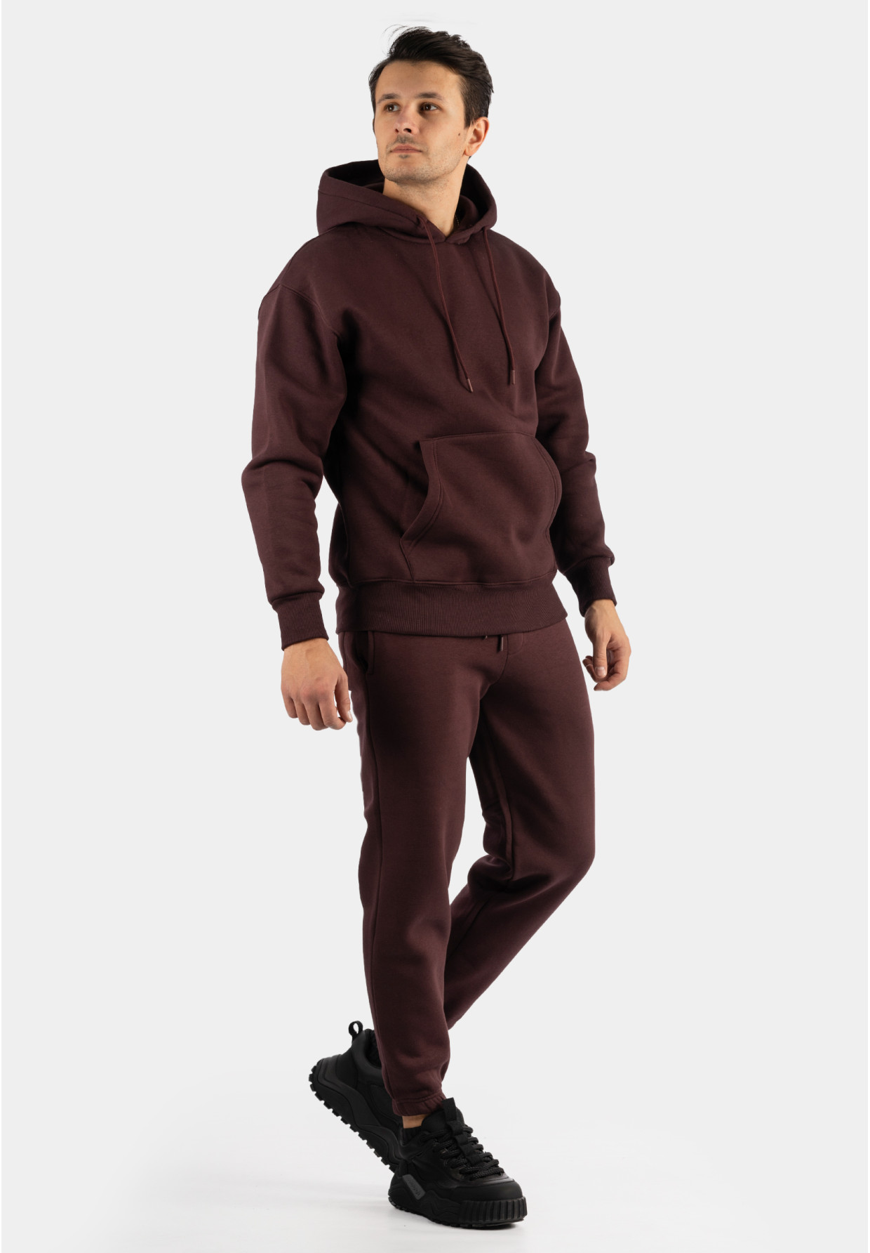 Komplet Dresowy Męski Ocieplany Bluza z kapturem Dresy Basic Bordowy