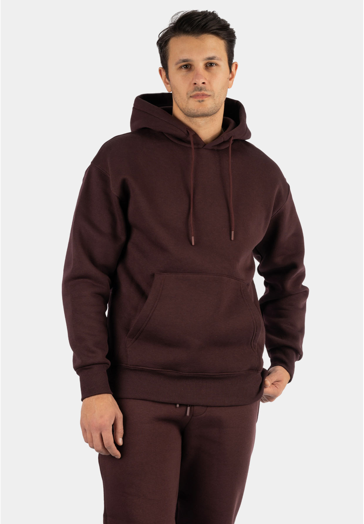 Komplet Dresowy Męski Ocieplany Bluza z kapturem Dresy Basic Bordowy