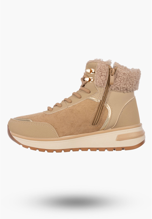 Botki Damskie Buty Zimowe Wygodne Ocieplane Stylowe na Zamek Khaki SJ2552-2