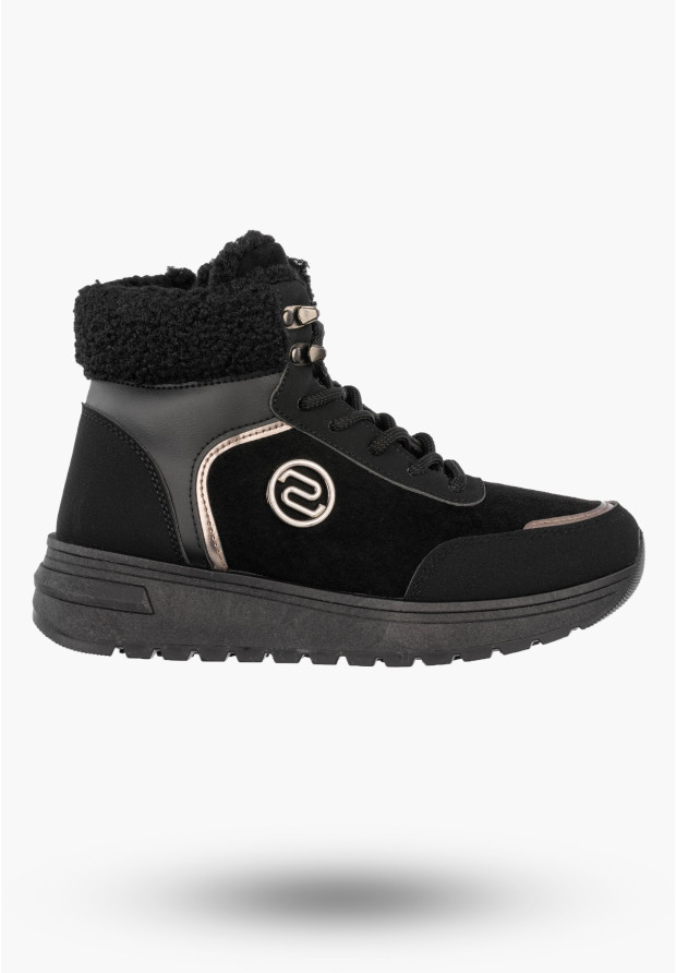 Botki Damskie Buty Zimowe Wygodne Ocieplane Stylowe na Zamek Czarne SJ2552-1