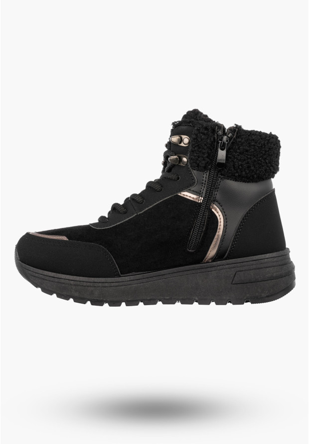 Botki Damskie Buty Zimowe Wygodne Ocieplane Stylowe na Zamek Czarne SJ2552-1